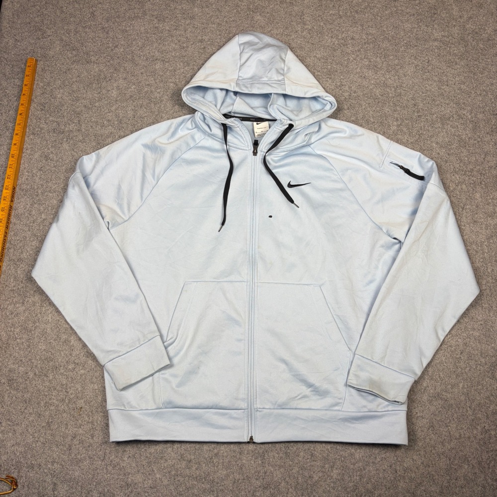 Nike Therma-FIT Full Zip Hoodie Mens XL Light Blue Raglan Sleeve Sweatshirt